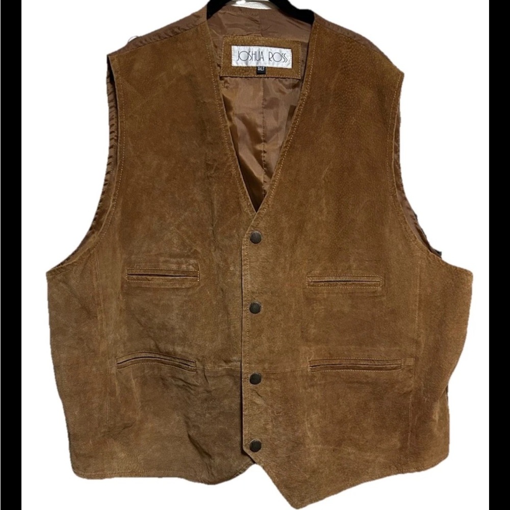 Vtg Joshua Ross Suede Vest Mens 3XLT Brown Waistcoat Western Cowboy Rodeo